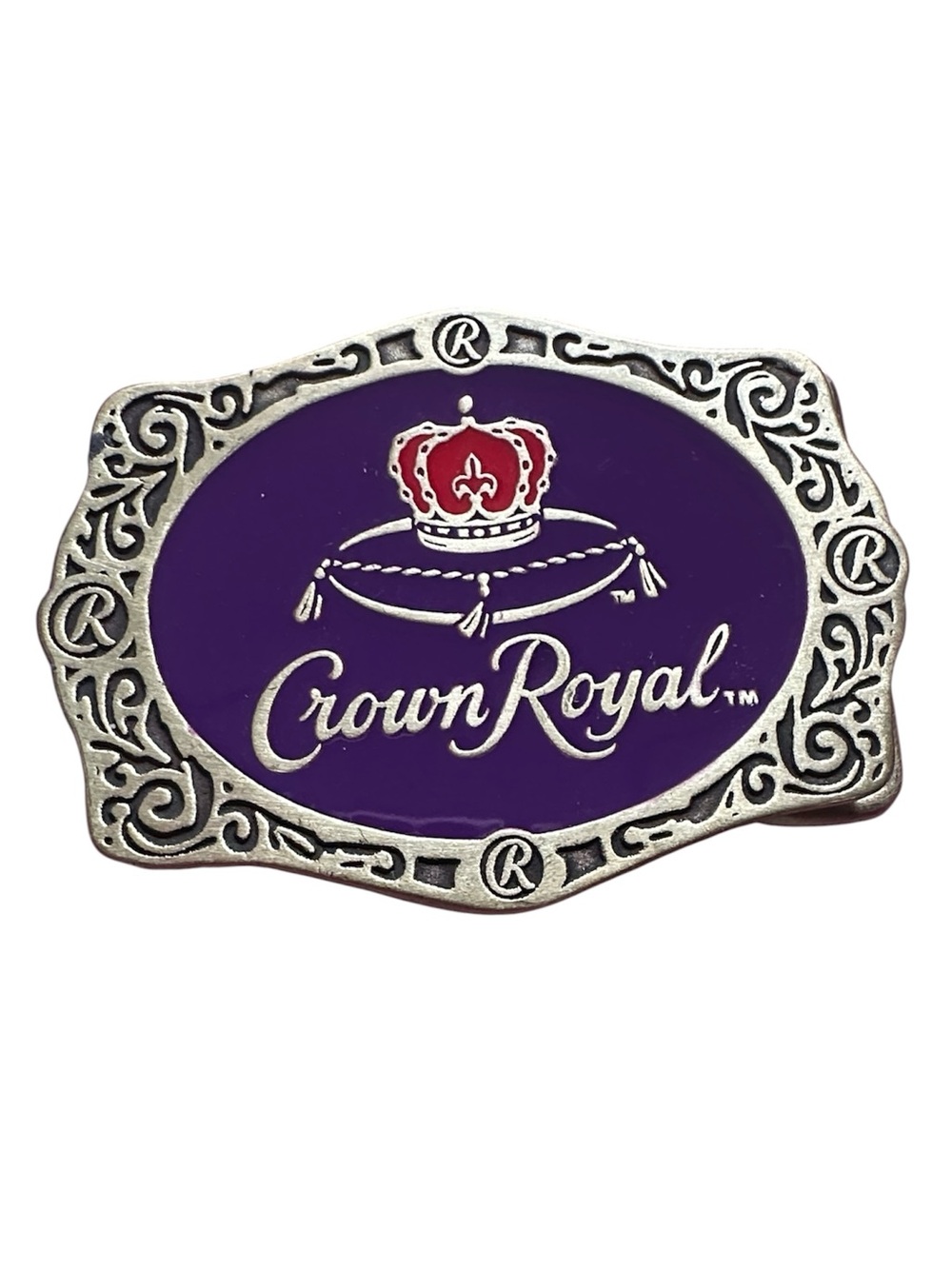 Vintage Crown Royal Logo Belt Buckle in Purple and Silver